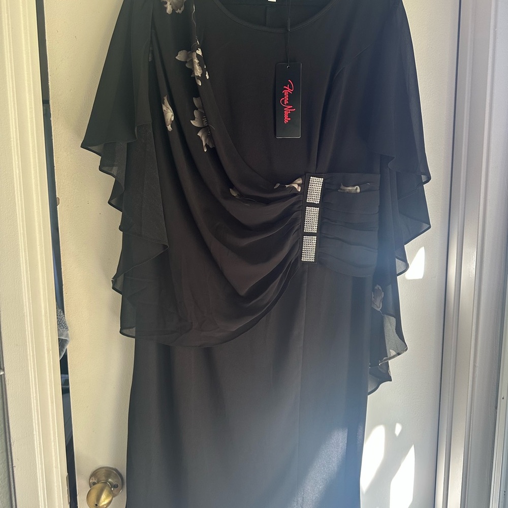 R&M Richards Black Dress with Floral Accents